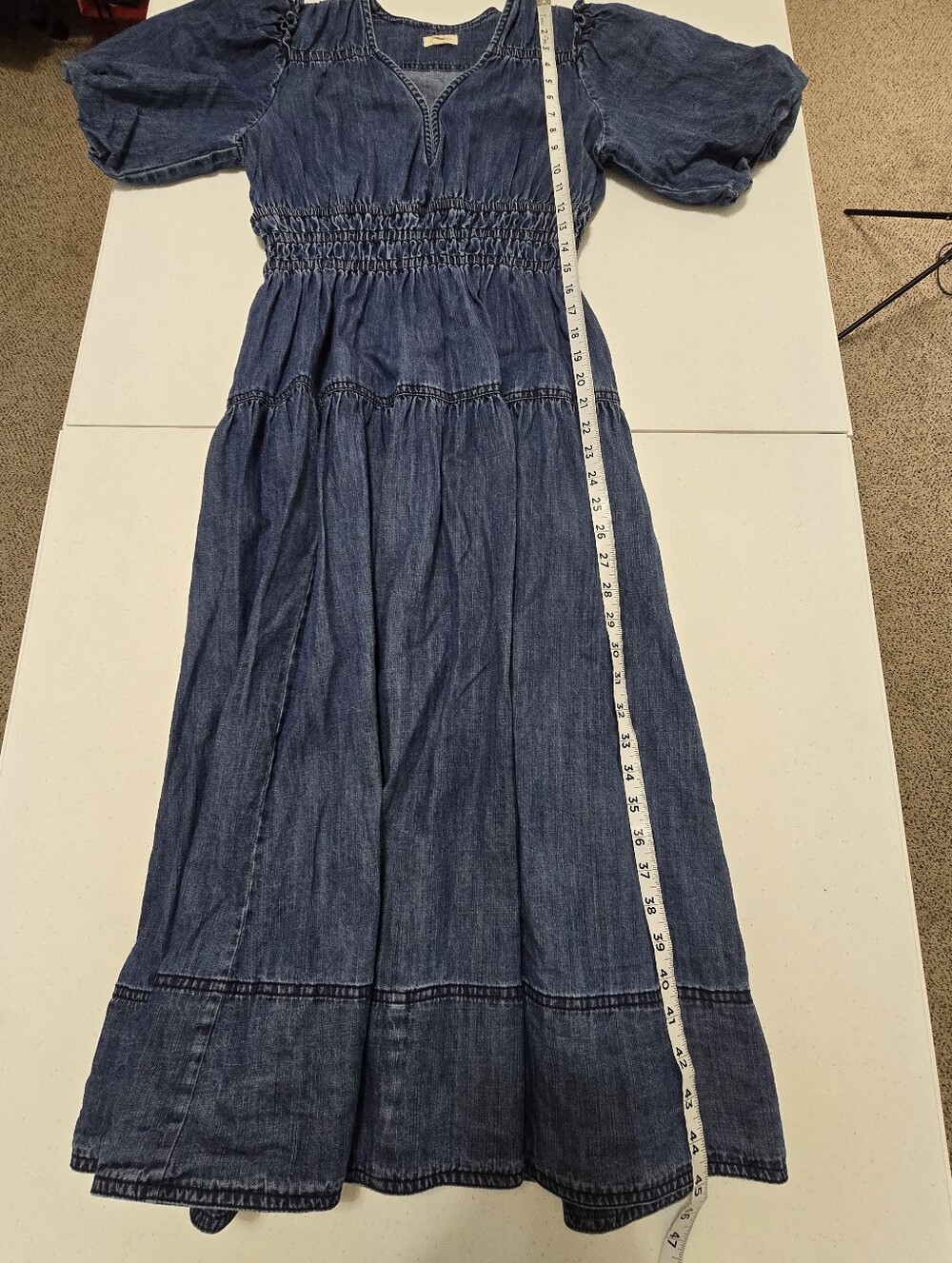 Anthropologie Pilcro Smocked Puffed sleeve Denim Midi Dress Women's XS - Picture 8 of 13